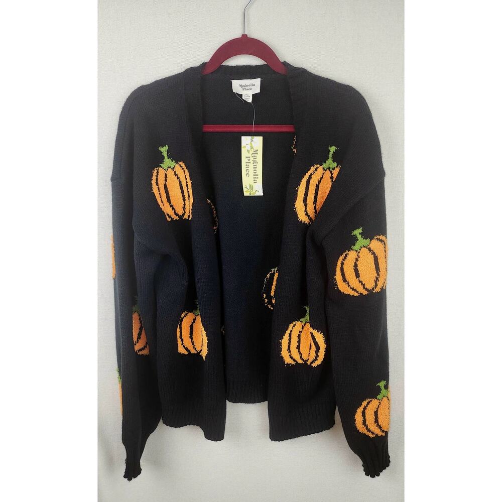 Unique Vintage Sweater Magnolia Place Black One size comfy cozy festive Pumpkin - Picture 1 of 12